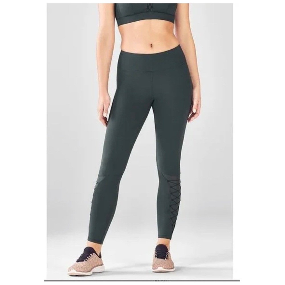 NWT Demi Lovato x Fabletics PowerHold Lace Up Leggings Dark‎ Teal Green Size Lg